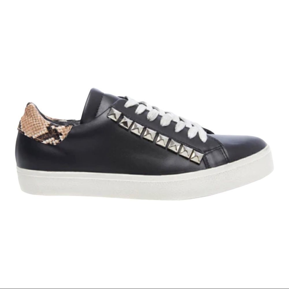 Steve Madden Sienna Black Lace‎ Up Sneakers with Snakeskin and Stud Detailing